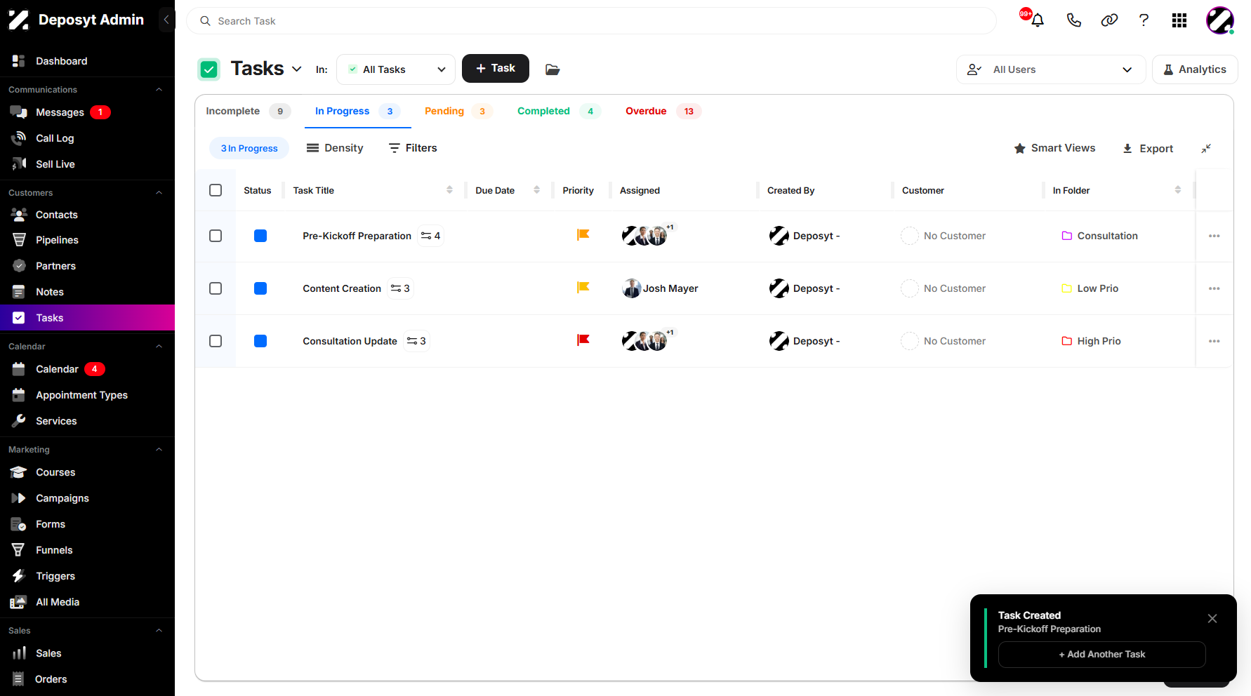 Step 8: A pop-up notification will appear and you can now view your newly created task.