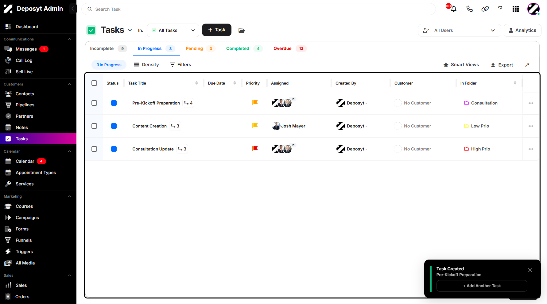 Step 8: A pop-up notification will appear and you can now view your newly created task.