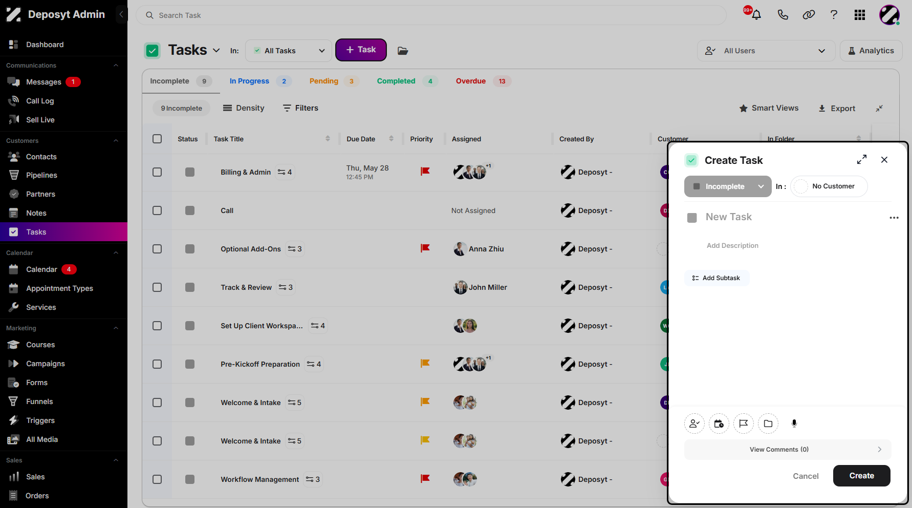 Step 4: A pop-up window will appear, allowing you to configure your task. You can enter a task title and add a description if needed. You can also add subtasks and set the task status.