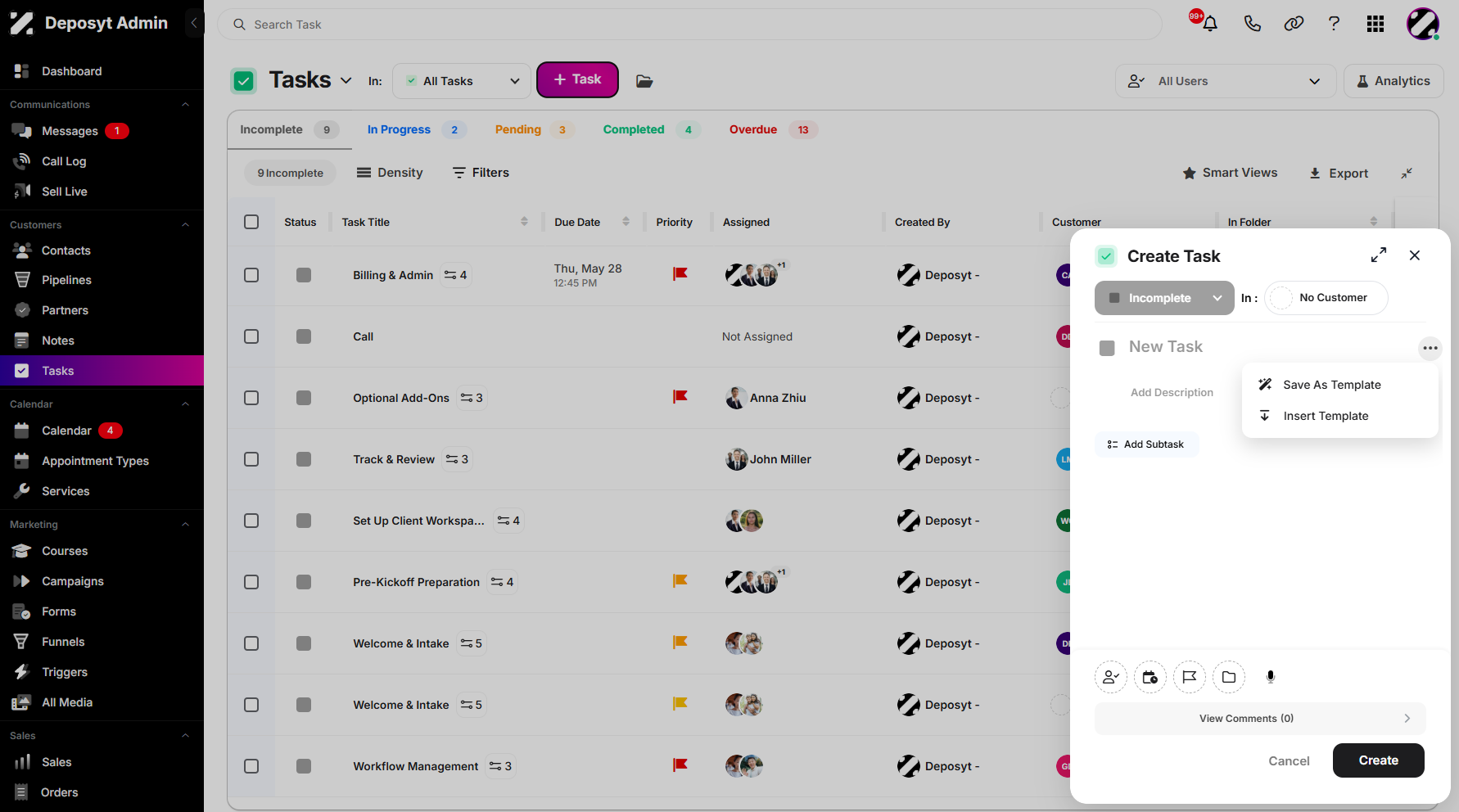 Step 5: A three-dot menu is also available, providing additional options such as Save As Template and Insert Template.