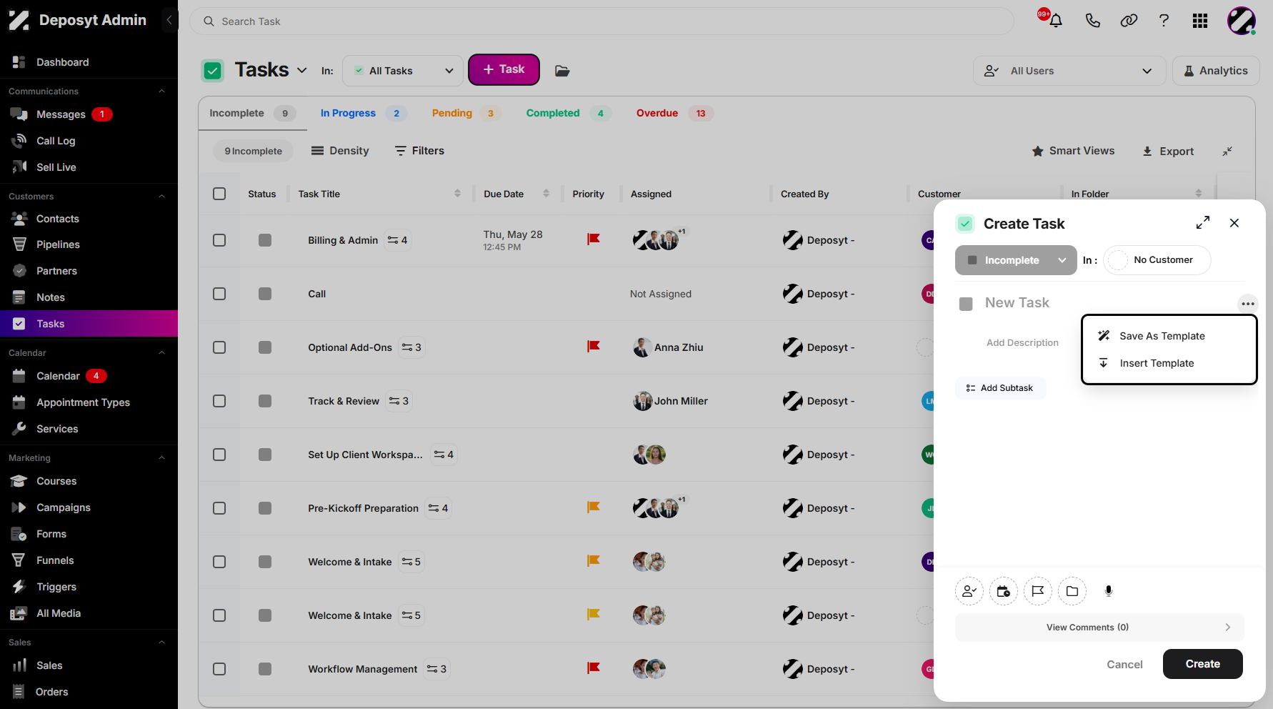 Step 5: A three-dot menu is also available, providing additional options such as Save As Template and Insert Template.