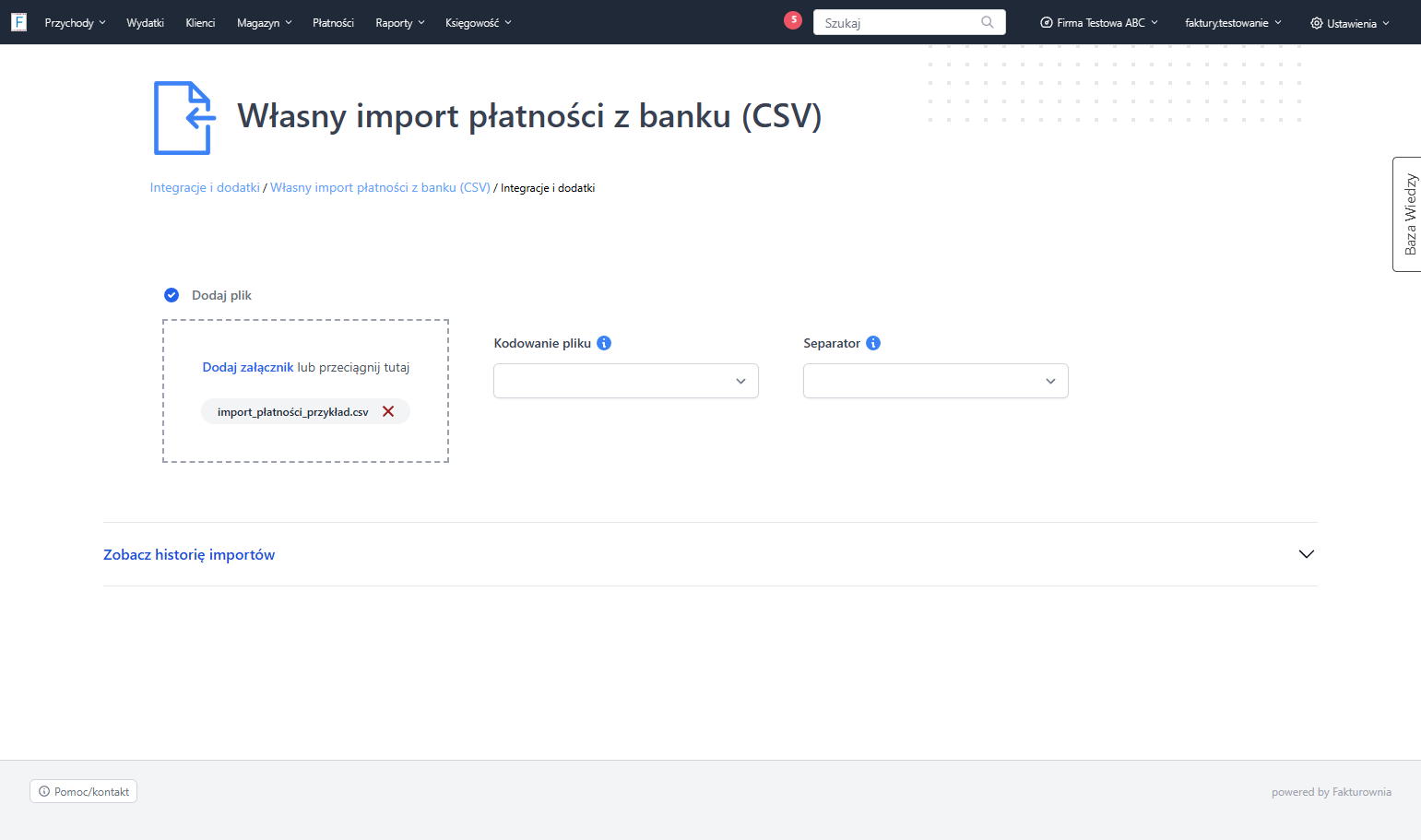 W dedykowanym polu wgraj plik importu pobrany z banku.