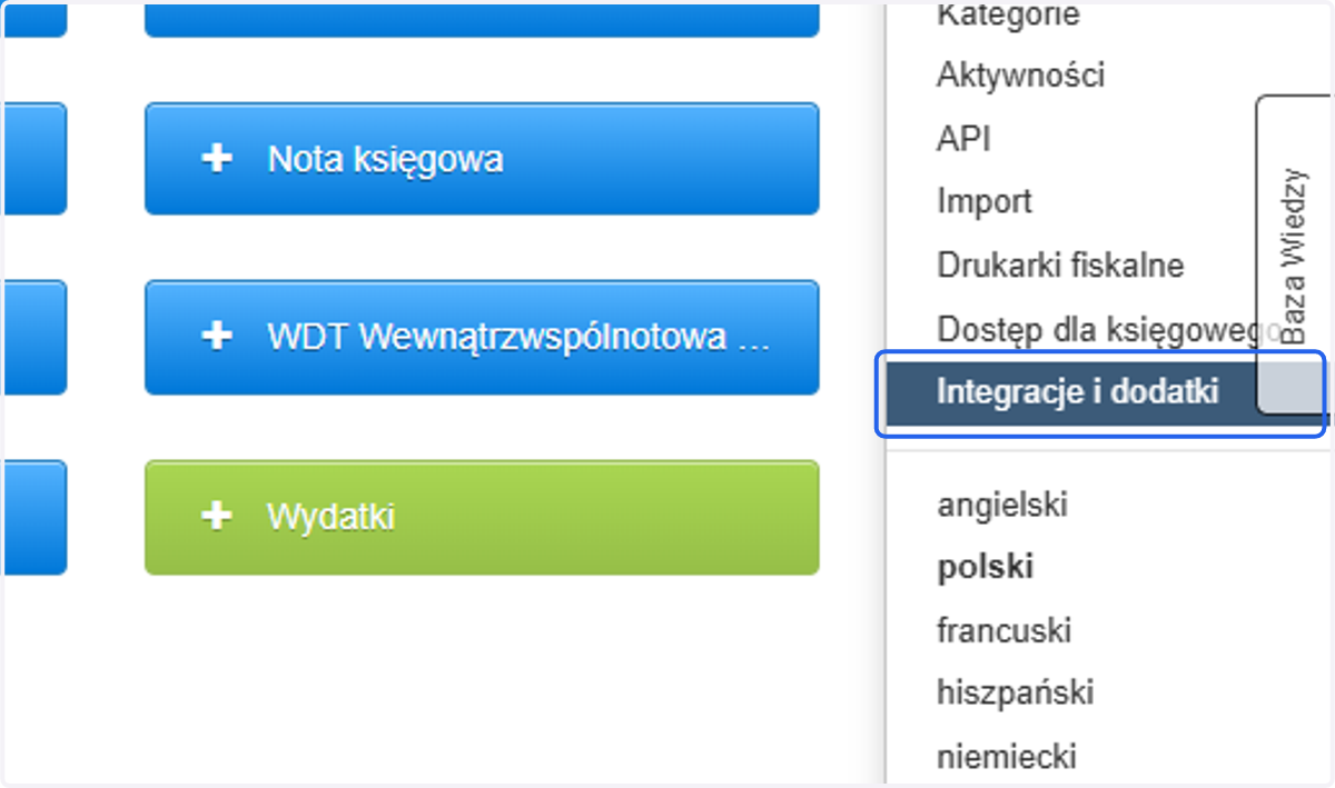 Następnie z listy wybierz 'Integracje i dodatki'.