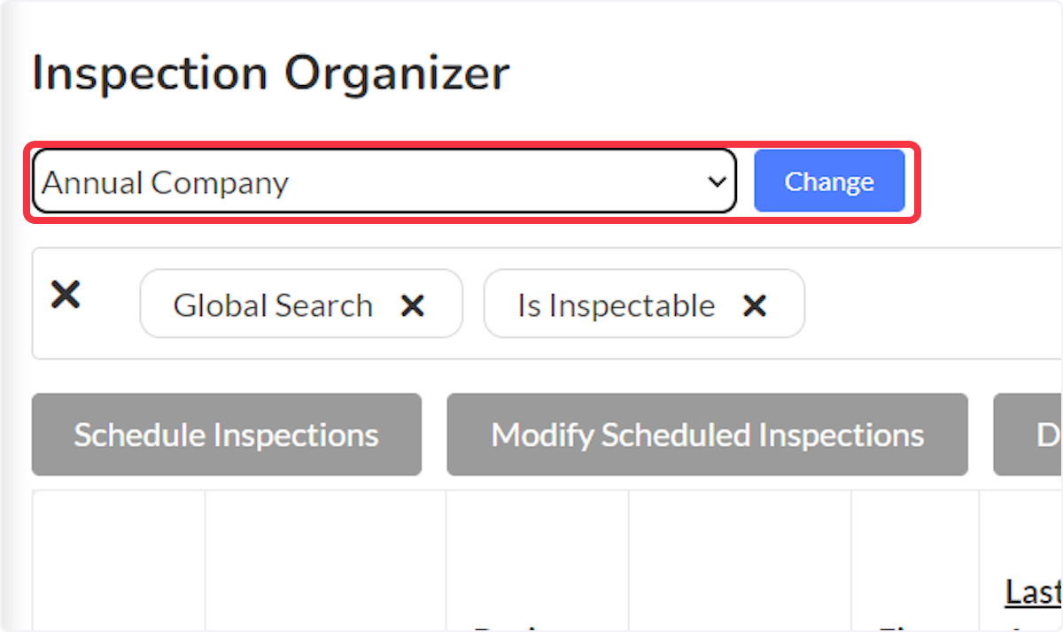 Select an inspection type and then change.