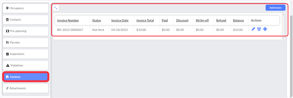 Click on  Invoices.  Add Invoices, edit invoices, delete invoices and view line items list.