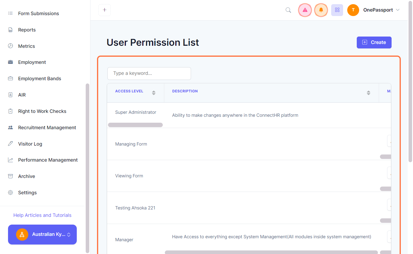 You will see the User Permission List like below. 