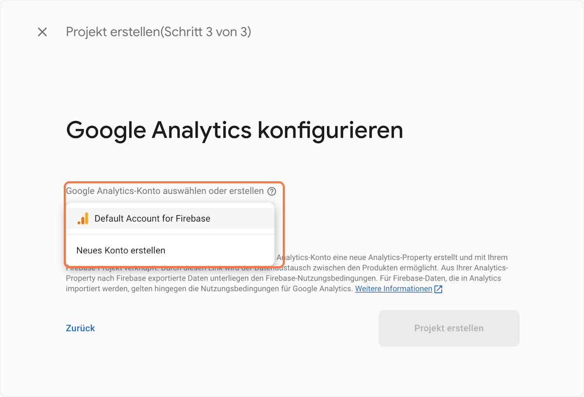 select your existing Google analytics account from the dropdown