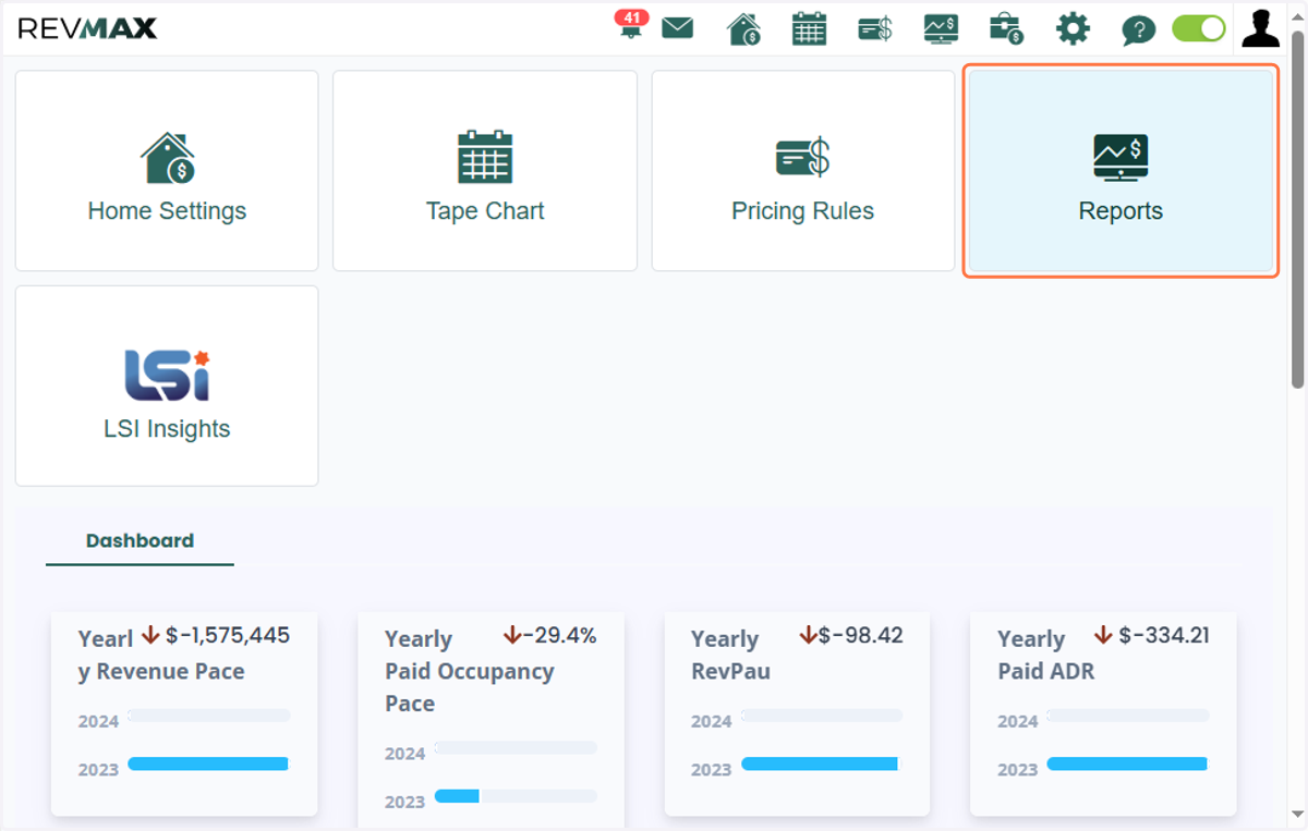 From your RevMax home page, click on Reports