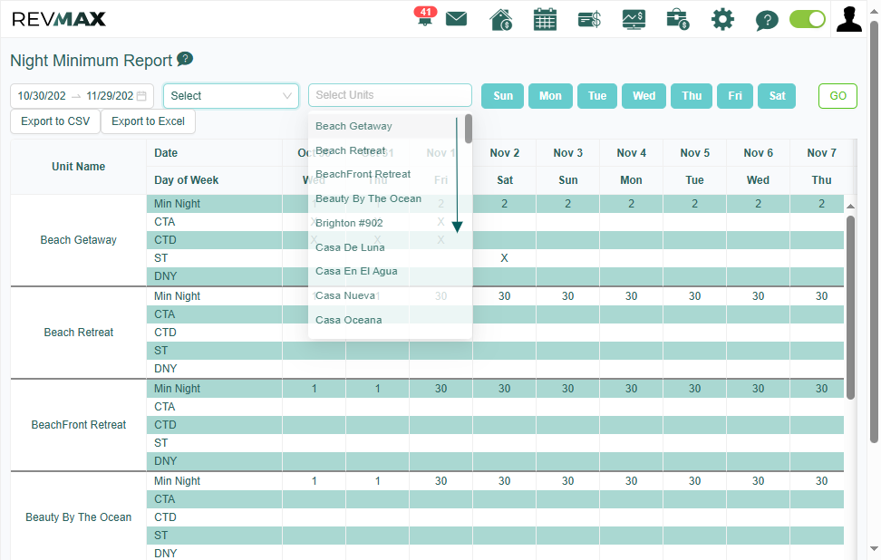 or filter by selecting units