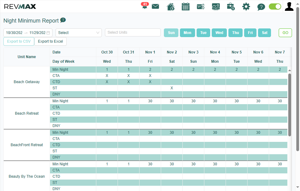 You have the option to export this report to CSV or Excel file format