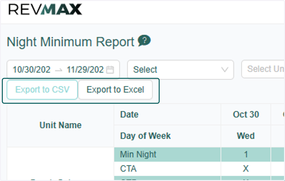 You have the option to export this report to CSV or Excel file format