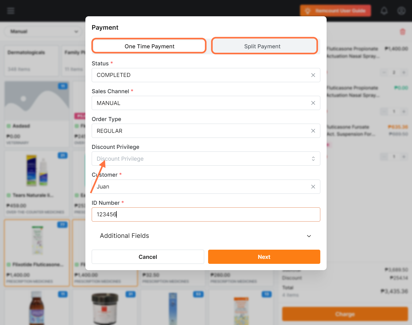 NOTE: Applying Discount Privilege here will instantly apply it to all the products in your cart.