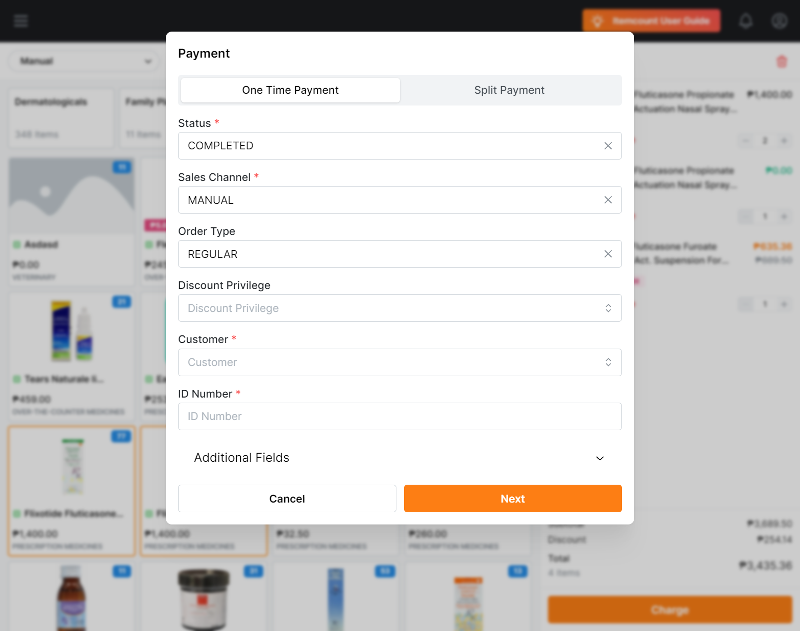 fill in the customers name and ID number