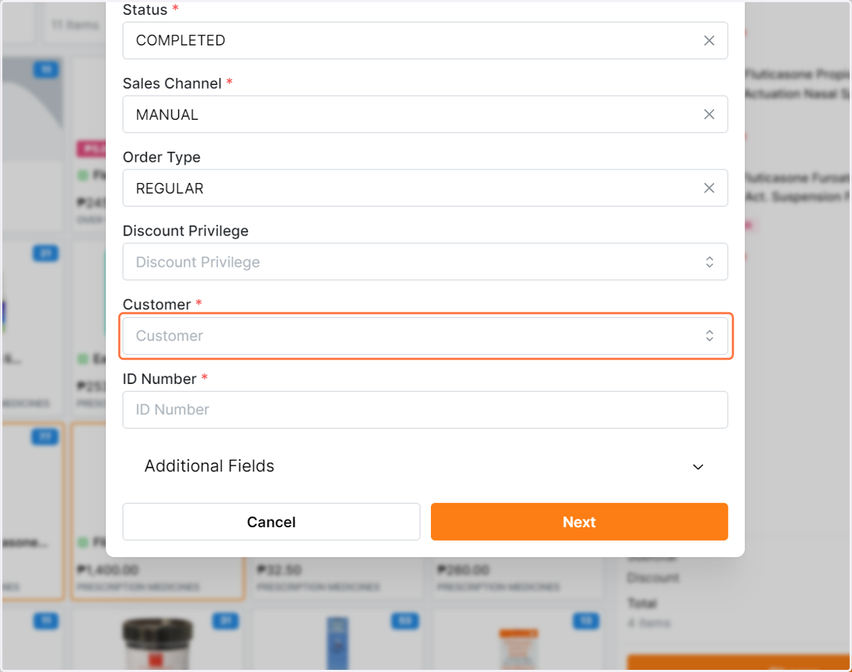 fill in the customers name and ID number