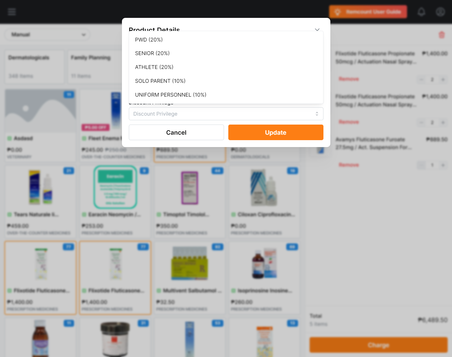 Choose on Discount Privilege you wanted to apply on specific item