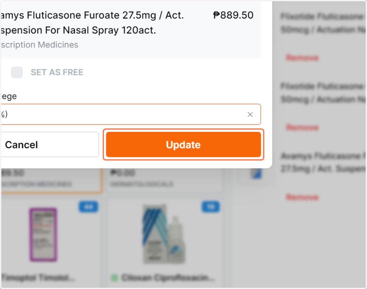 After selecting discount, Click on Update