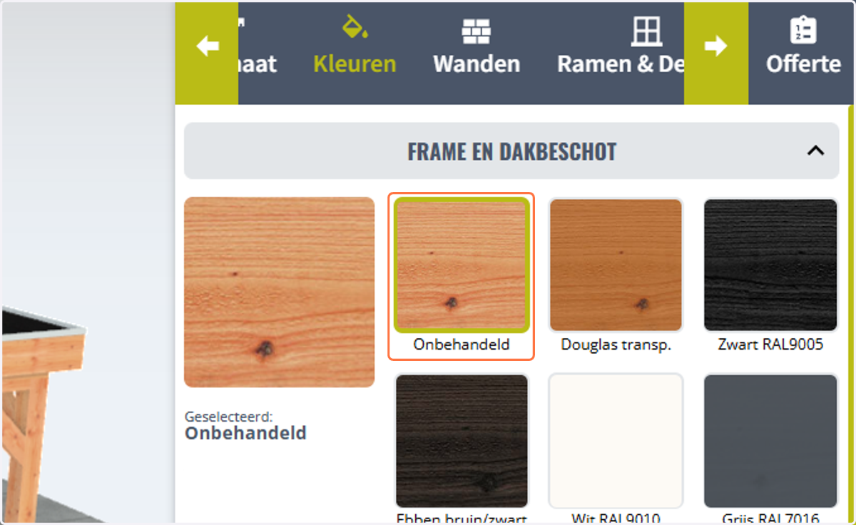 Frame en dakbeschot kleur