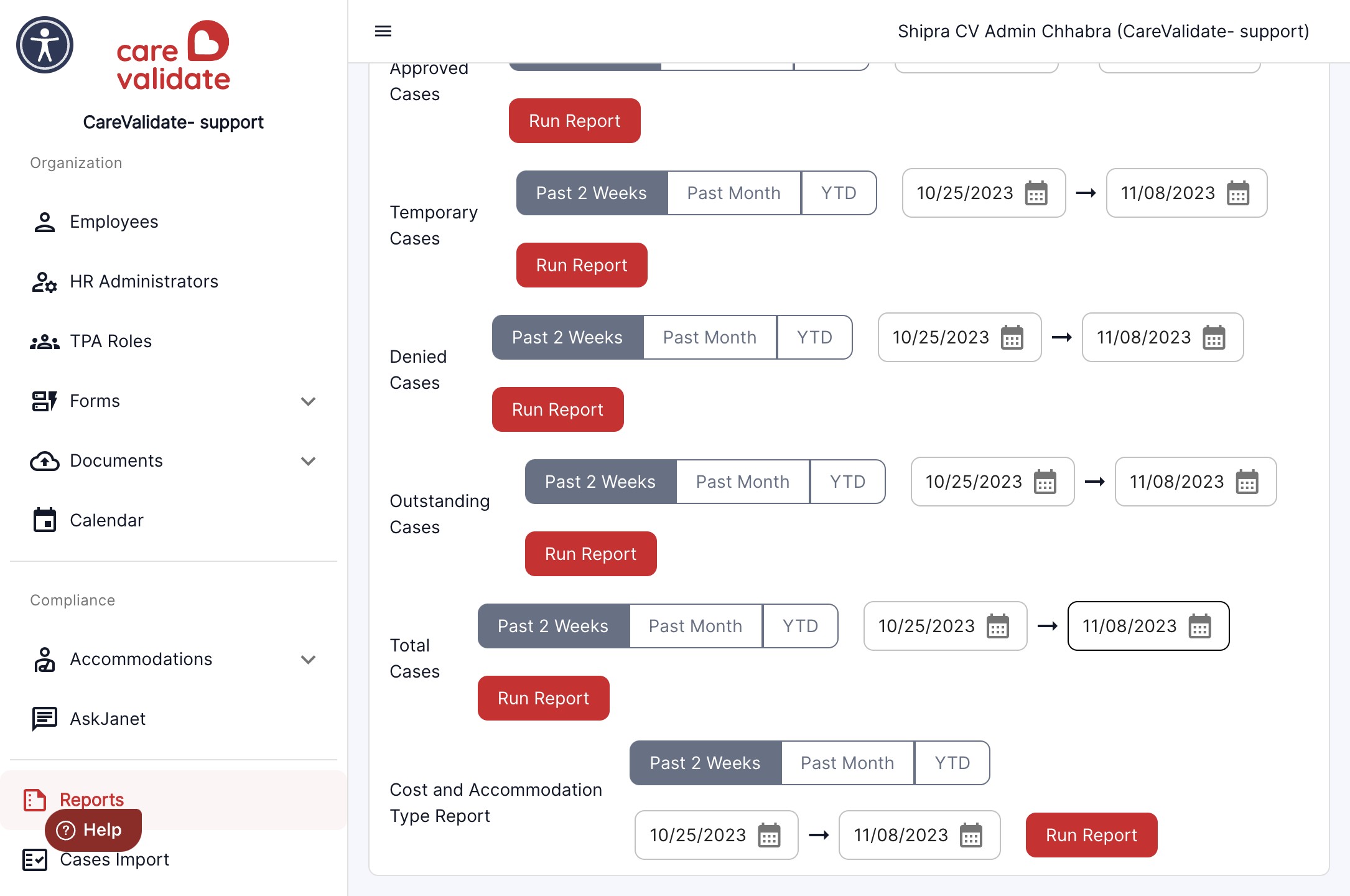 To generate a report covering a specific period, select the End date