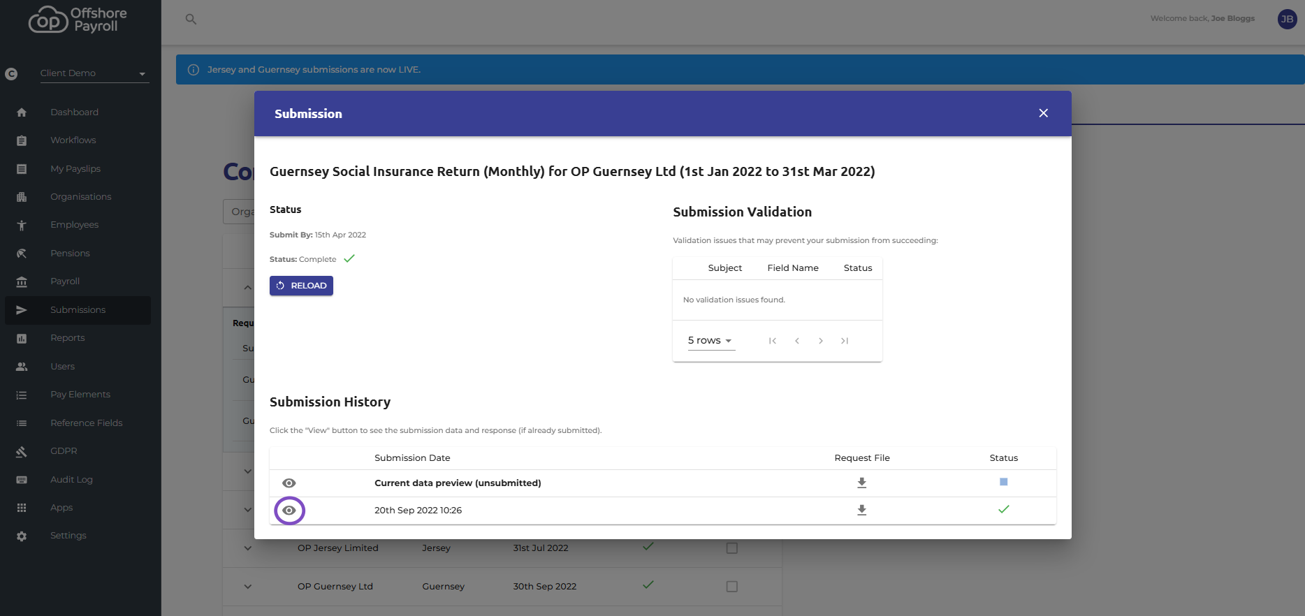 Select the eye icon next to the return that was successfully submitted
