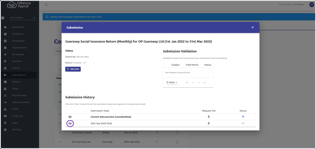 Select the eye icon next to the return that was successfully submitted