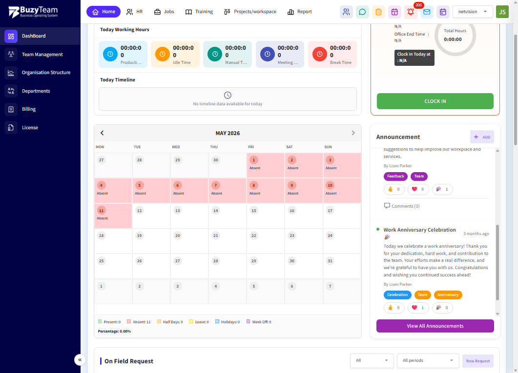 Monthly Attendance Calendar