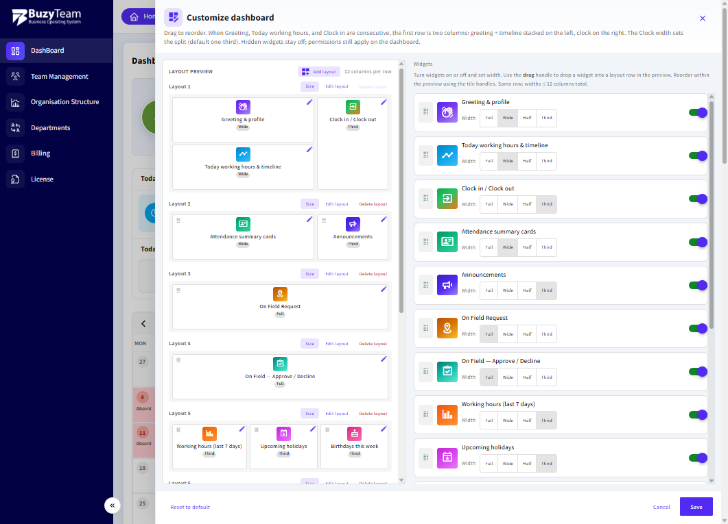 Manage Dashboard Widgets & Layouts