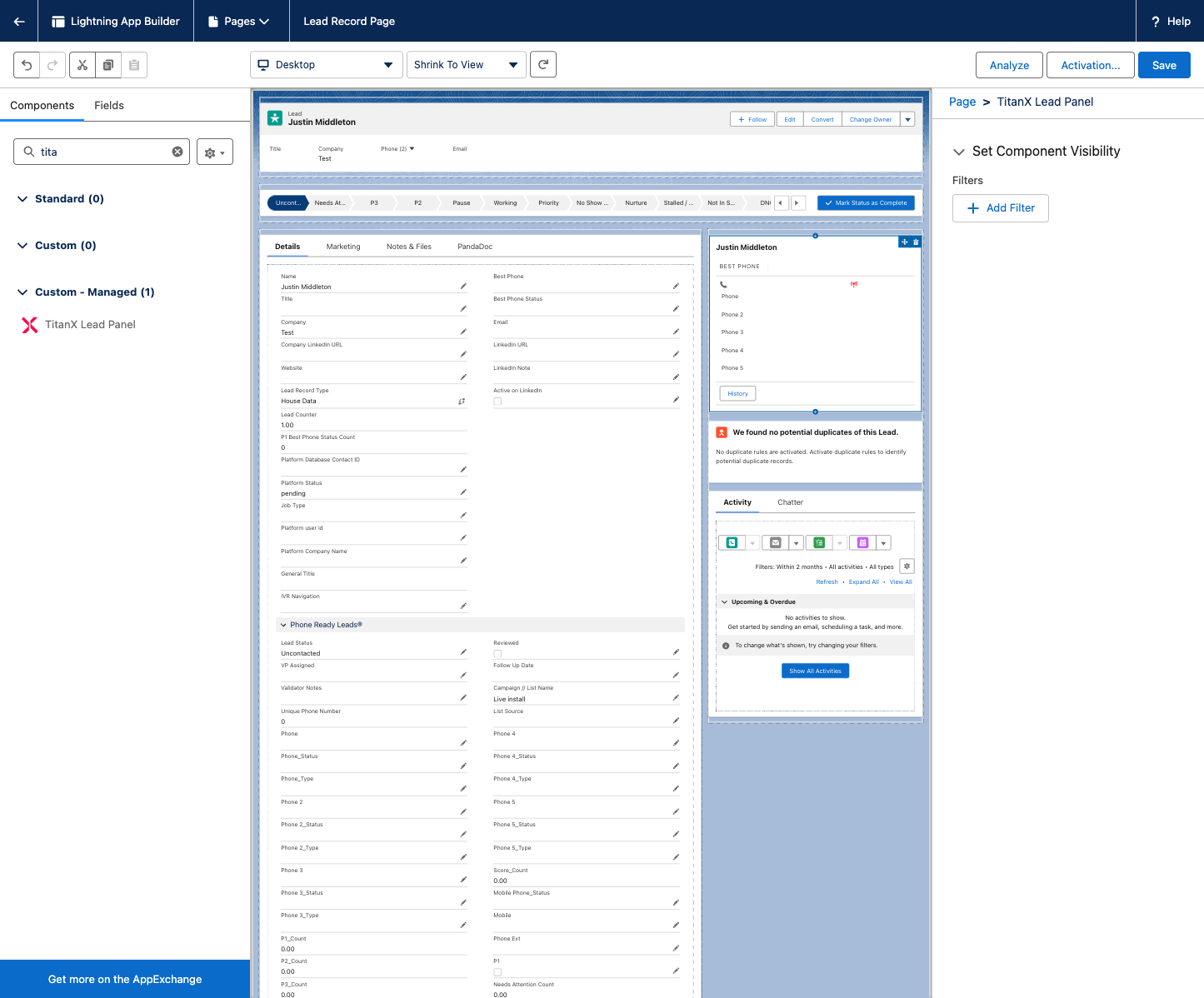 Click on Delete TitanX Lead Panel component in Right Sidebar template region…