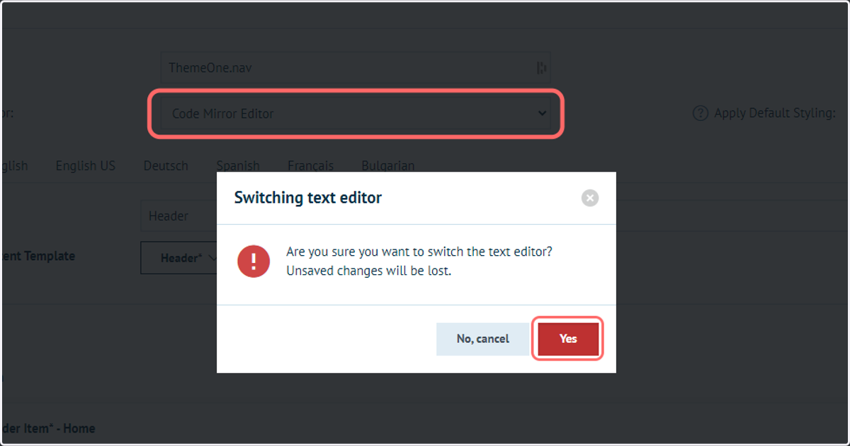Switch to the Code Mirror Editor