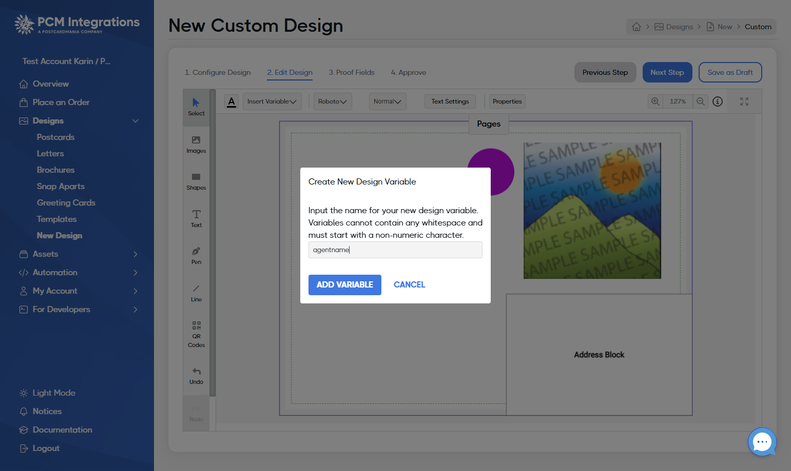 Type in the name of the custom field you'd like to add a variable for