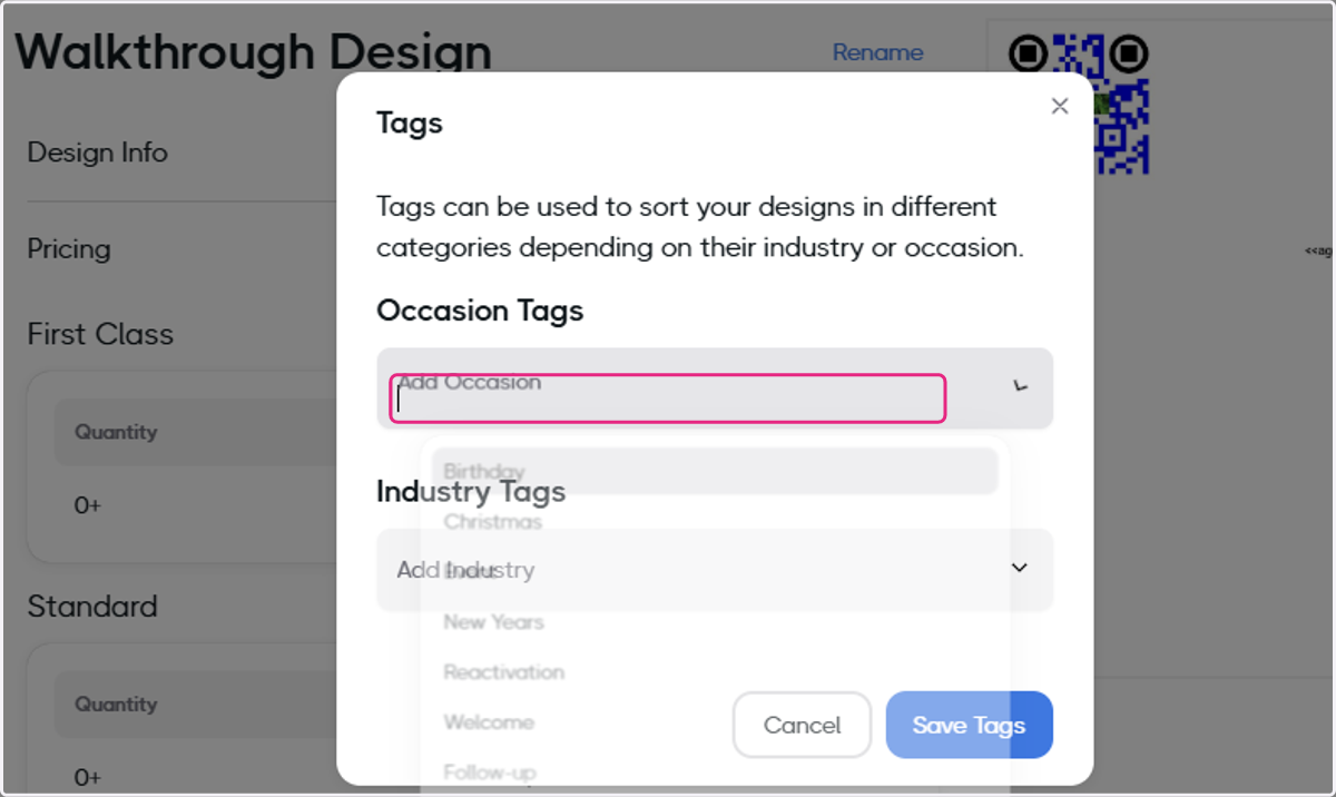Add the Occasion and Industry tags (Optional)