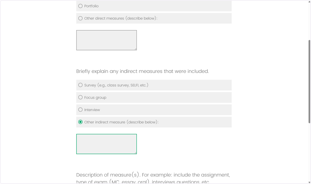 Indicate and explain any indirect measures that were included in this assessment (not required).