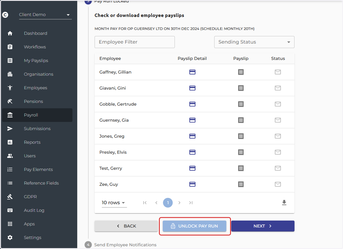 Navigate back to the 'Incomplete Pay Run' screen > Select 'Unlock Pay Run'