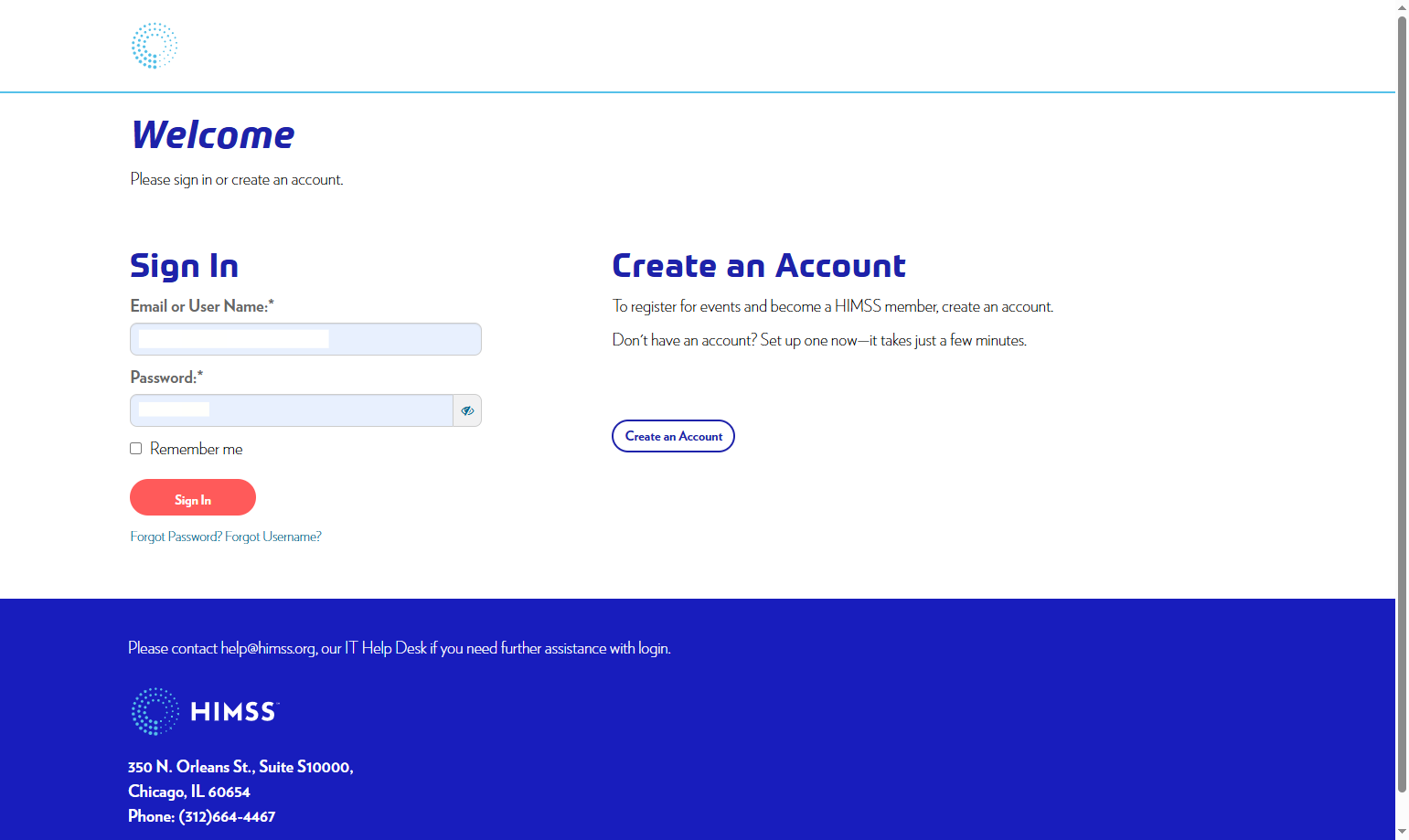 Enter the username and password you used to sign up to HIMSS