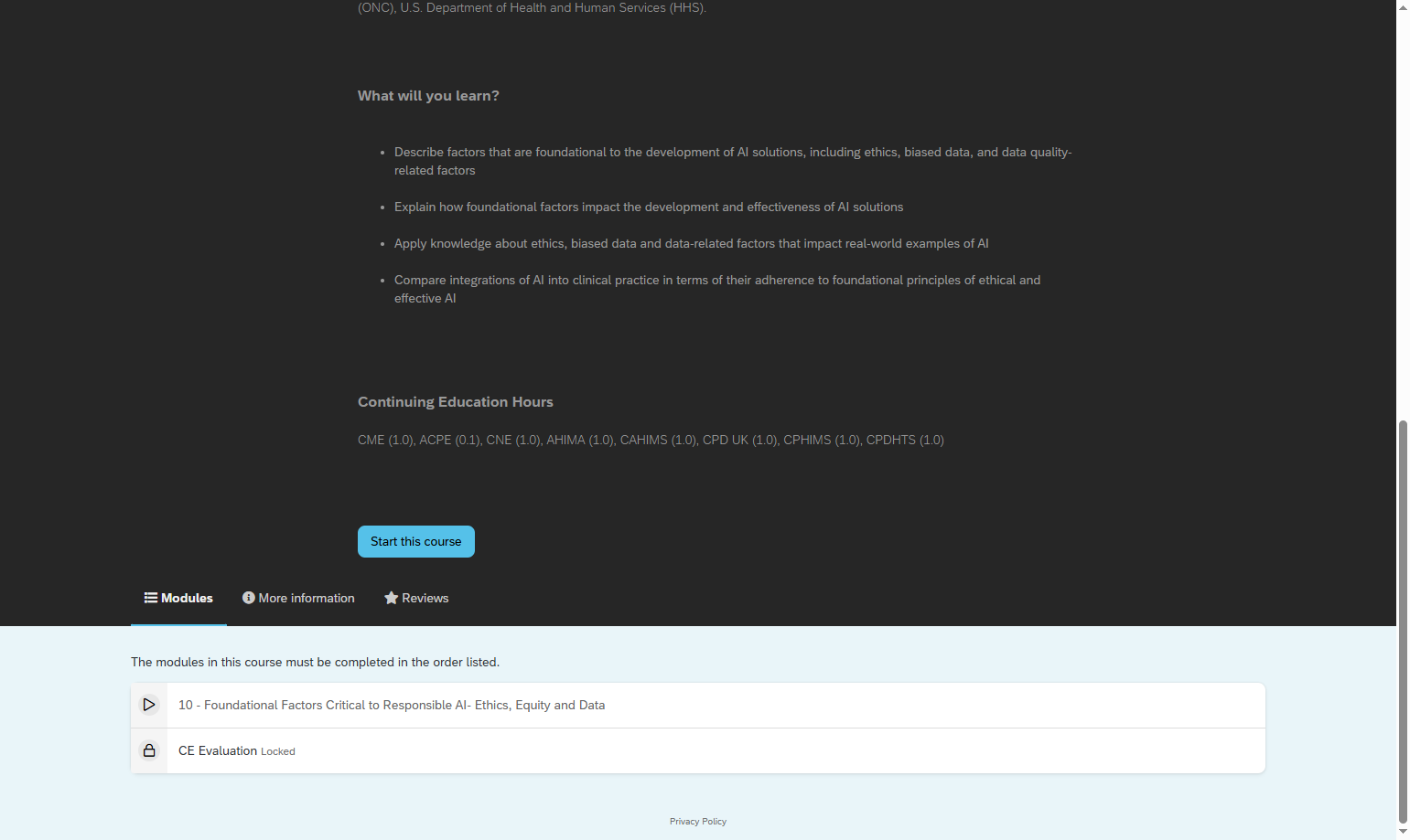 Click on Start this course
