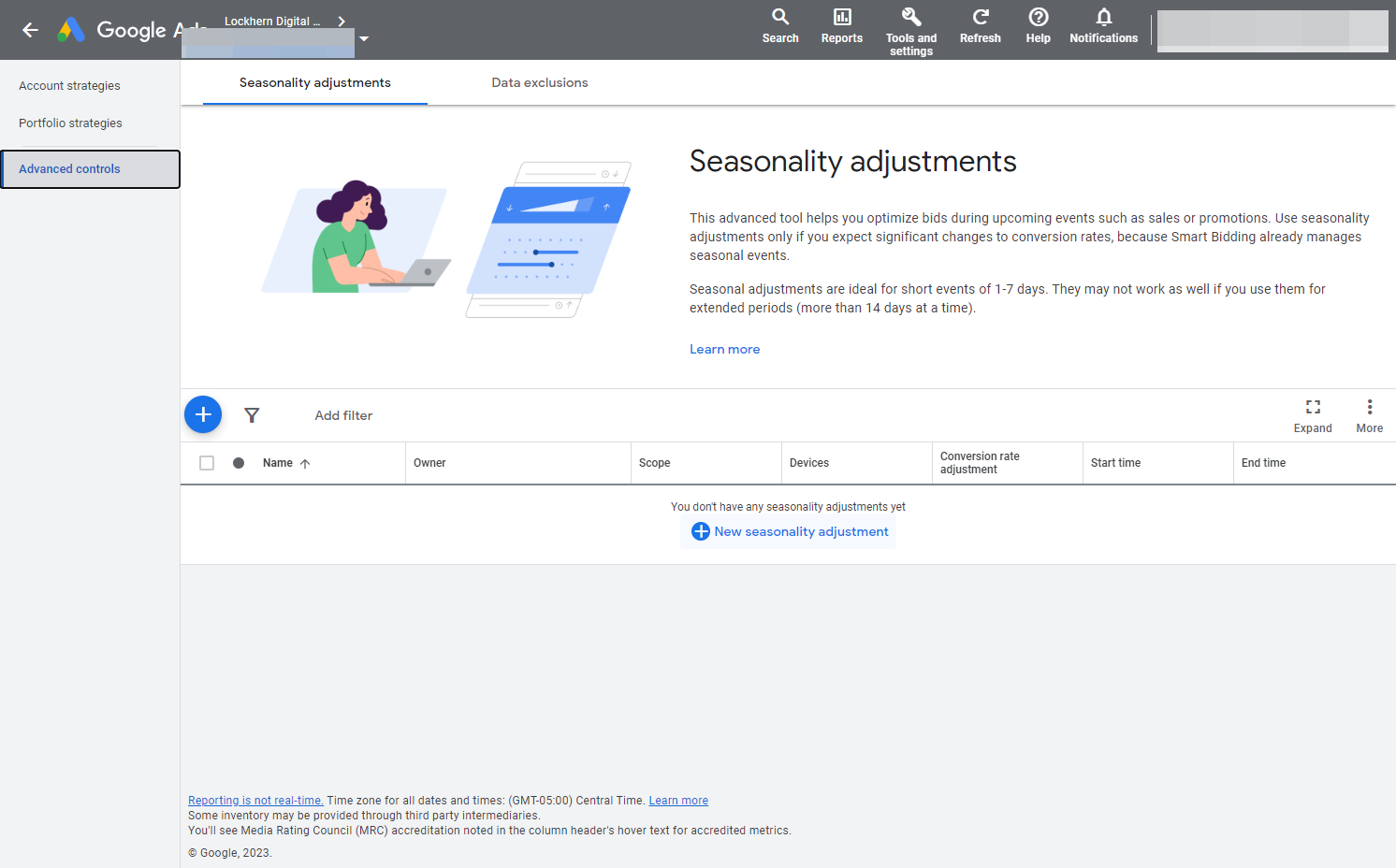 Click on New seasonality adjustment