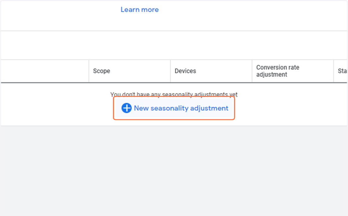 Click on New seasonality adjustment