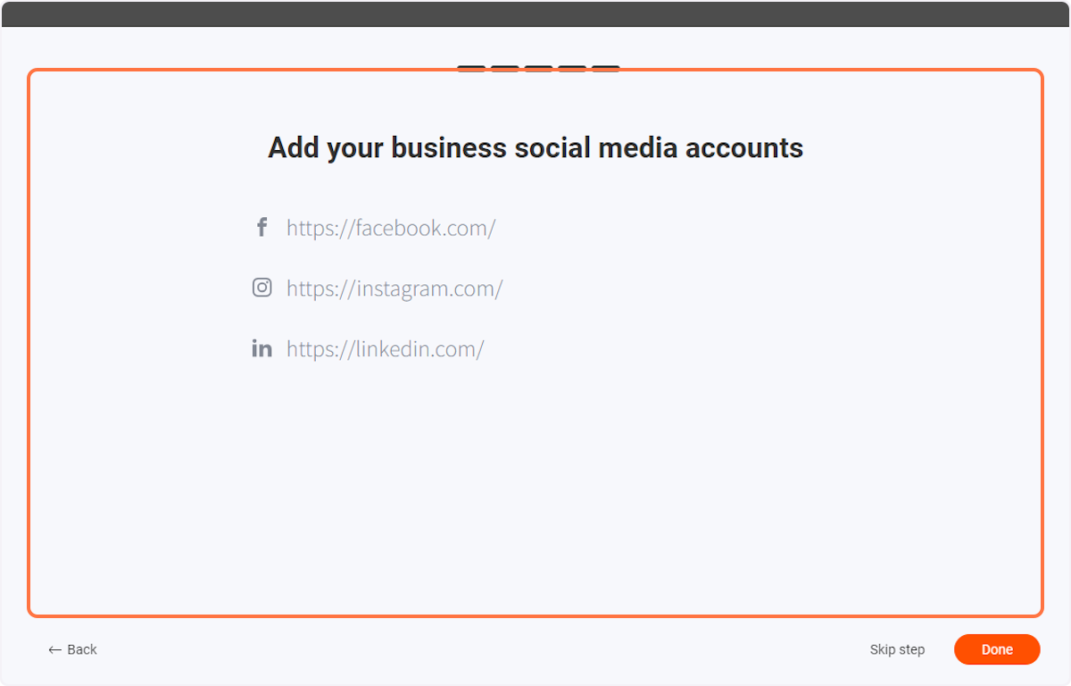 Enter the URLs for your business social media accounts…