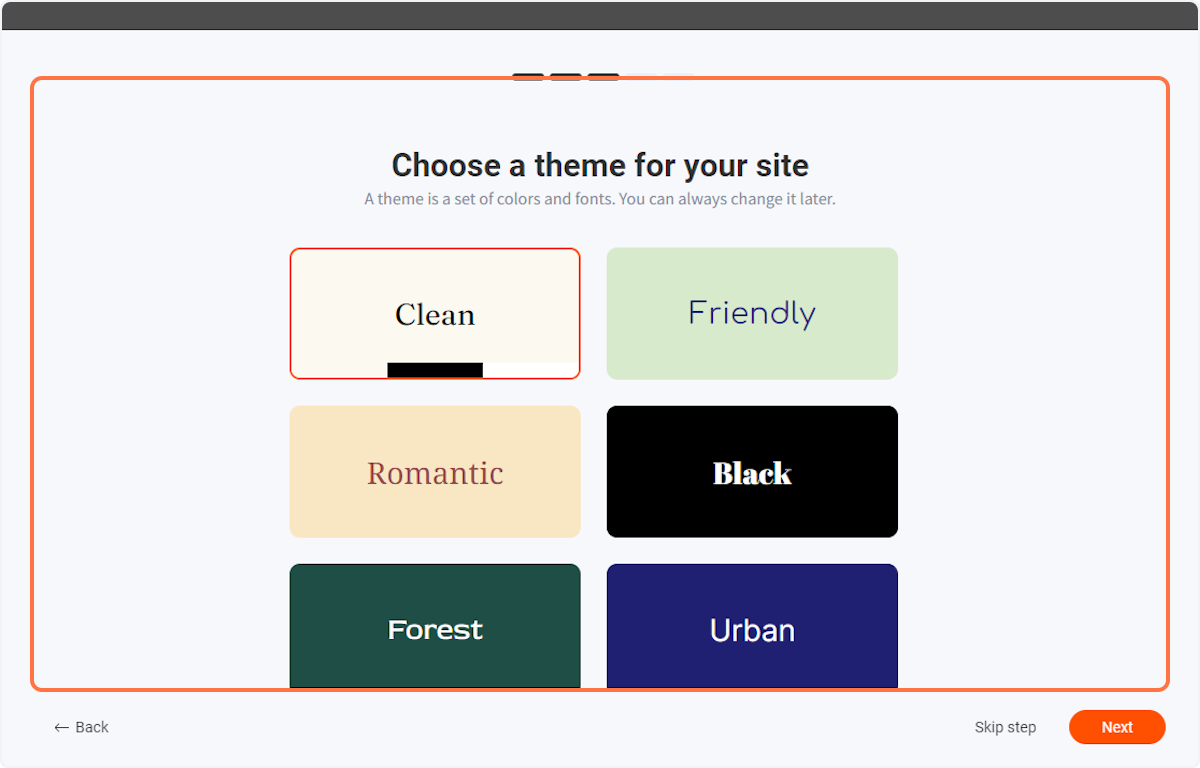 Choose a theme for your site…