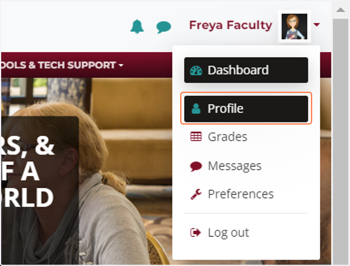 From the dropdown menu, click on Profile.