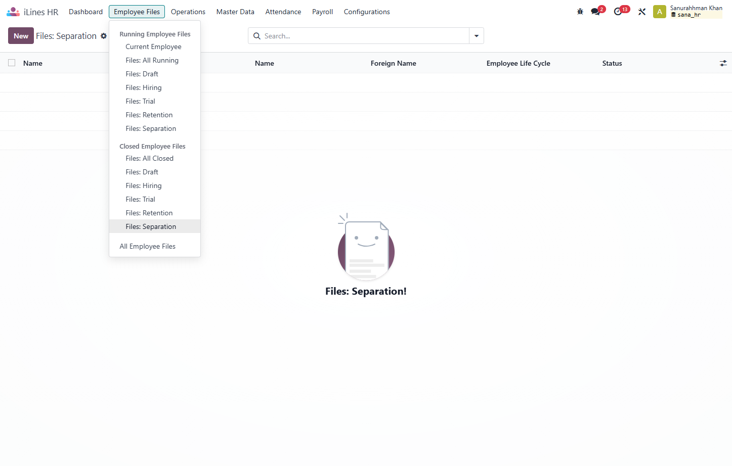 Click on Files: Separation