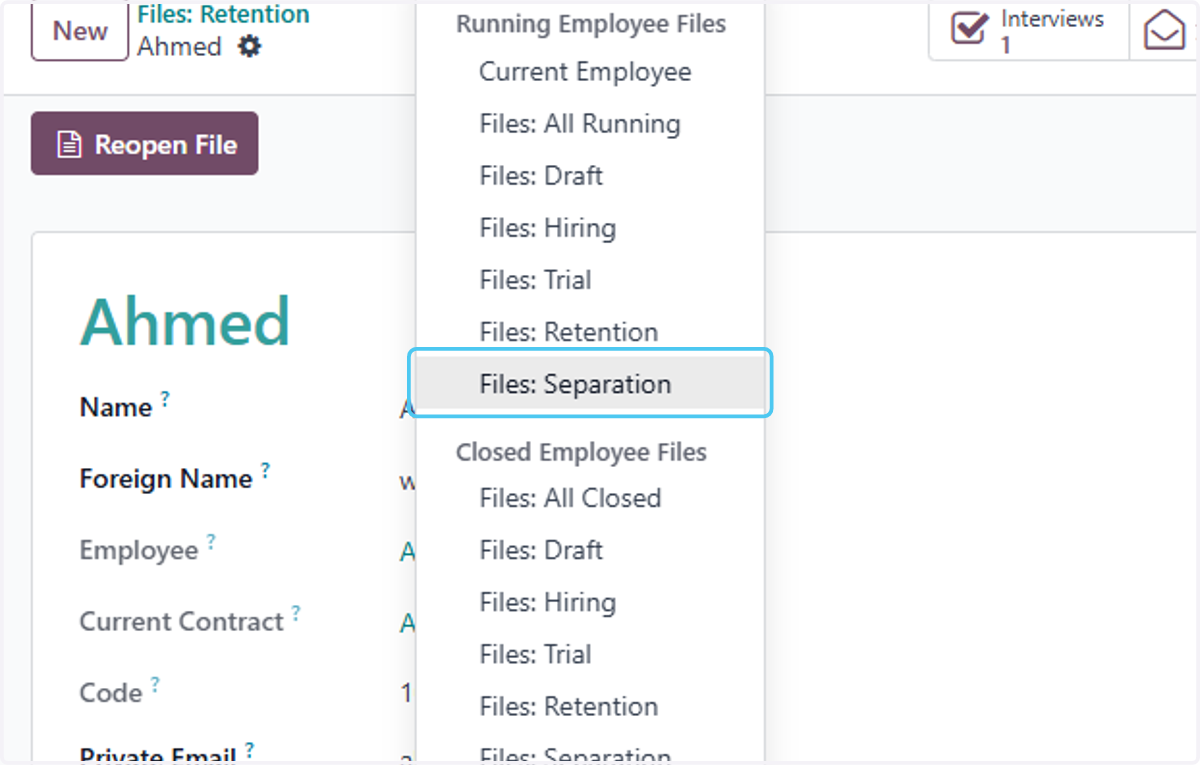 Click on Files: Separation