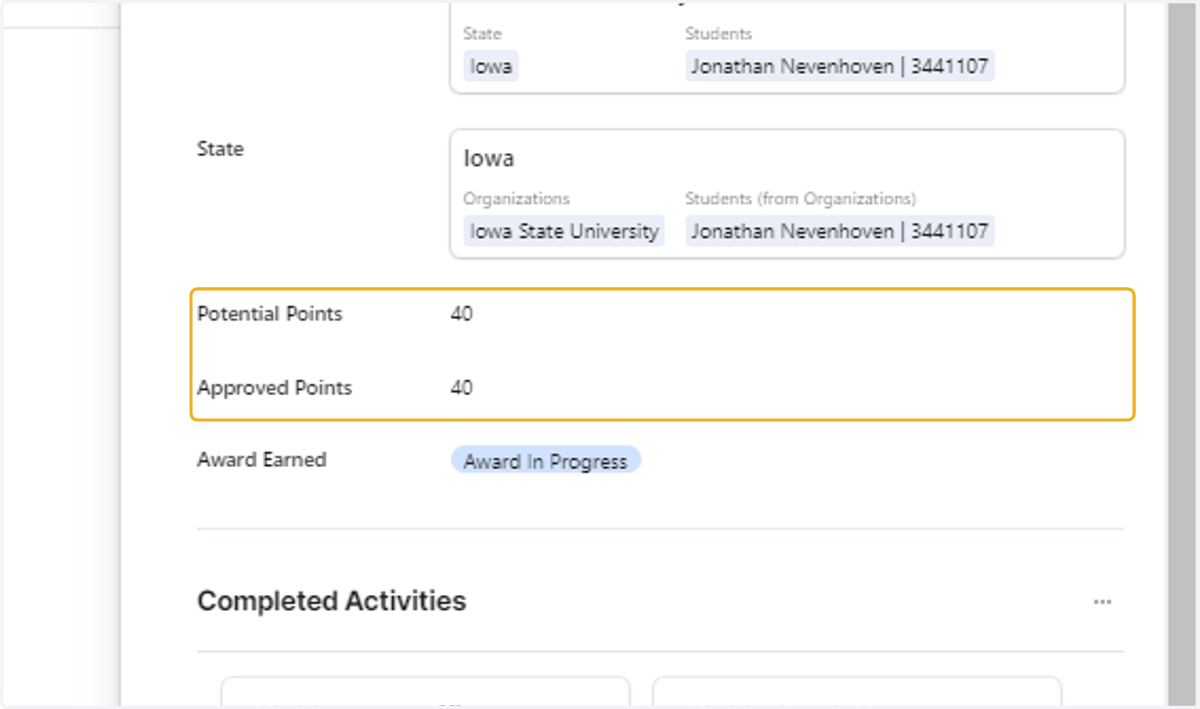 Point Status - View a breakdown of points at any given time.