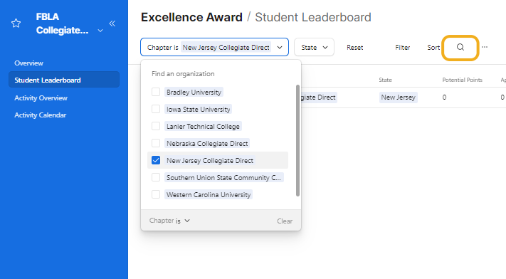 Sort by Chapter Name or State OR use the search bar to locate the correct member.