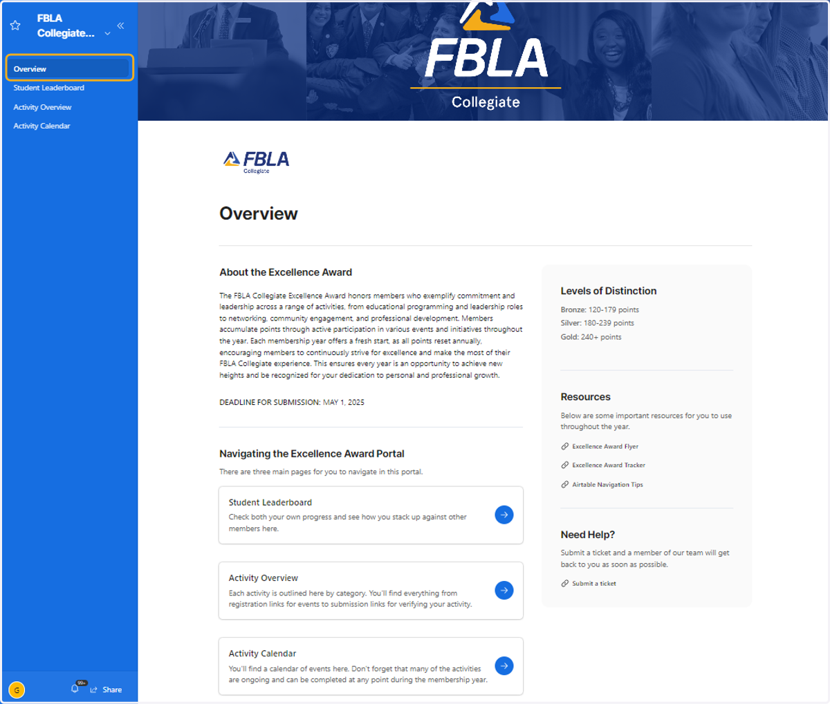 Overview: This tab includes basic instructions and links to important resources.
