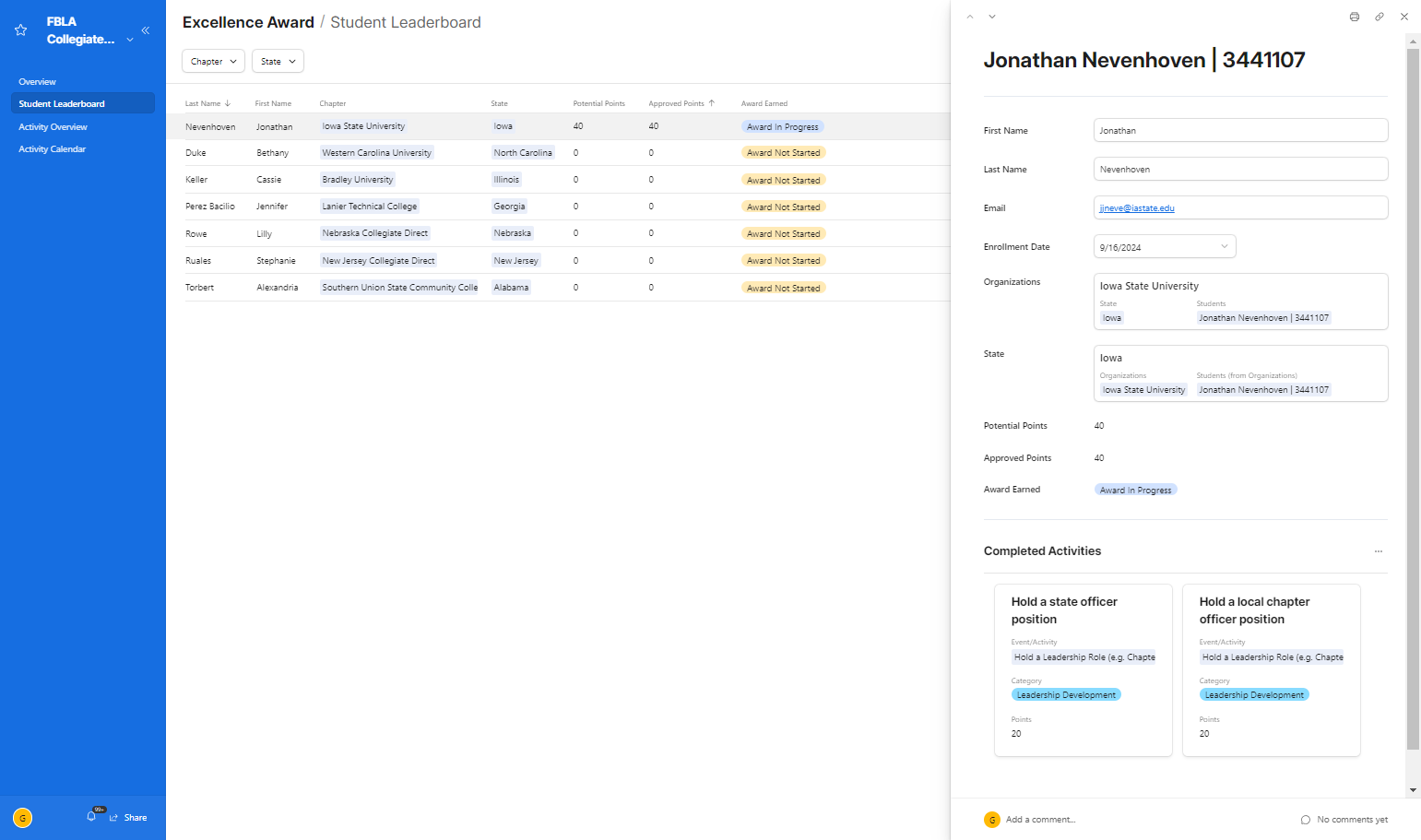 Completed Activities - You can also view all activities that have already been completed.