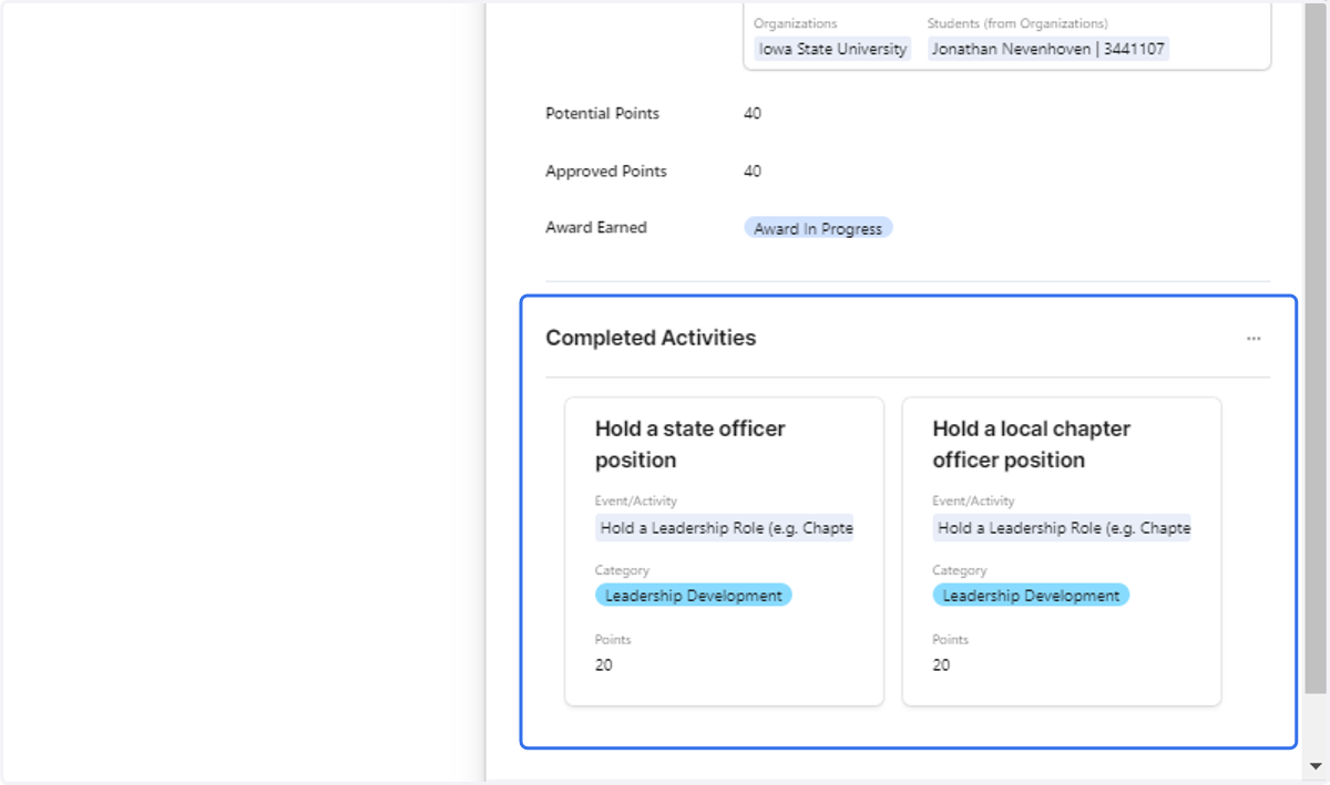 Completed Activities - You can also view all activities that have already been completed.