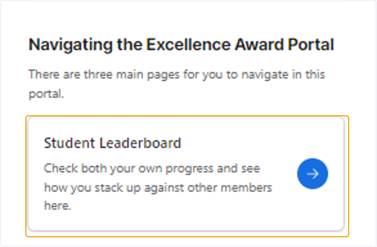 Student Leaderboard: This is where you can check your award progress and see how you stack up against other members around the country.