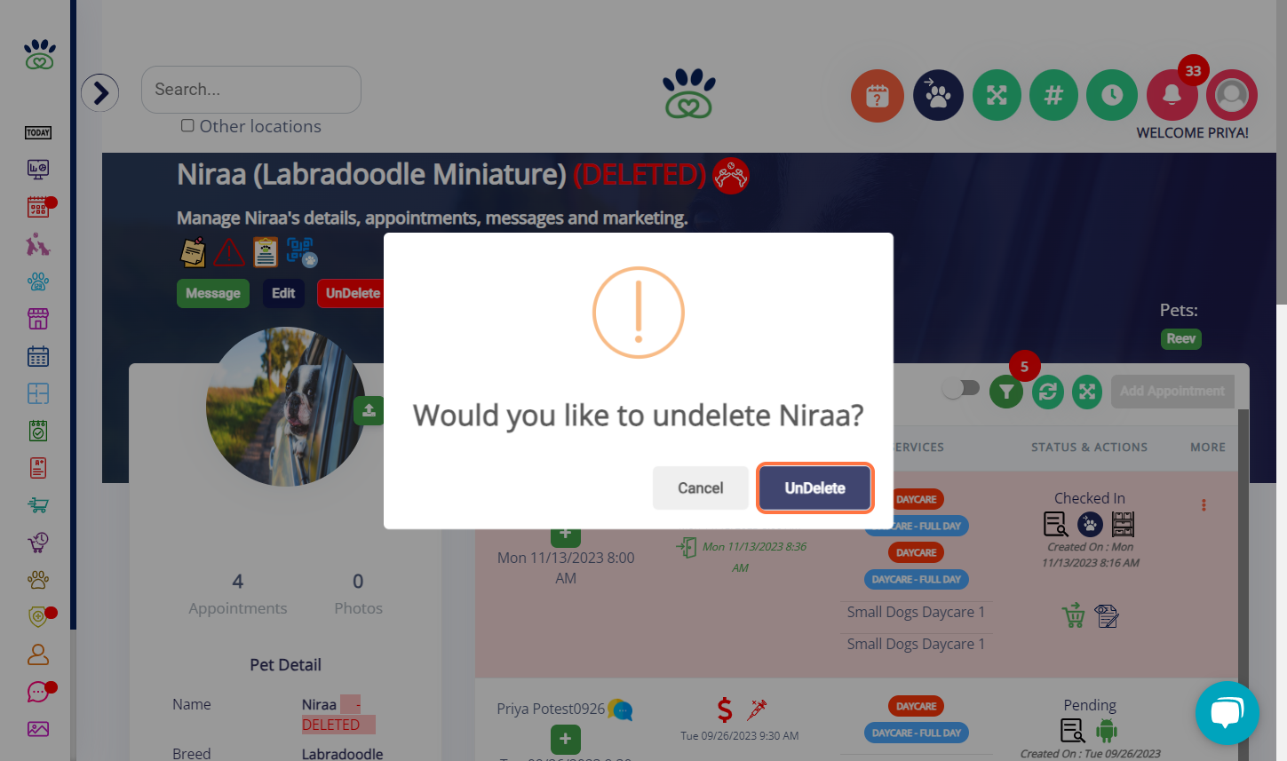 Click on UnDelete