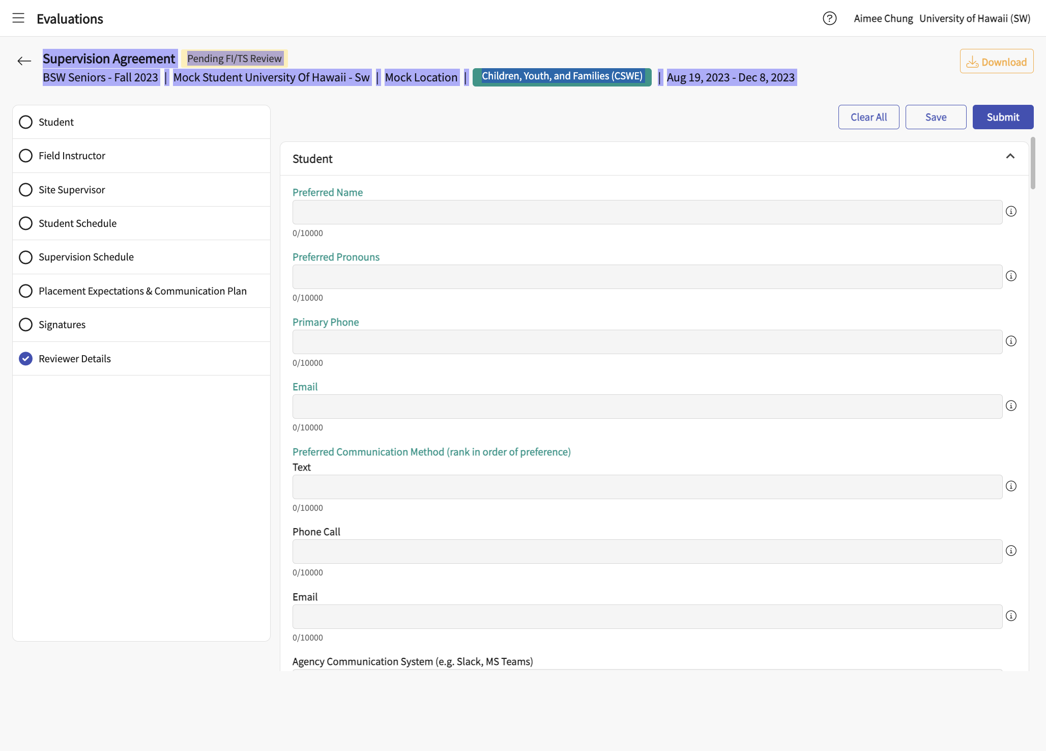 Review the form. You may jump to form sections via the menu on the left.