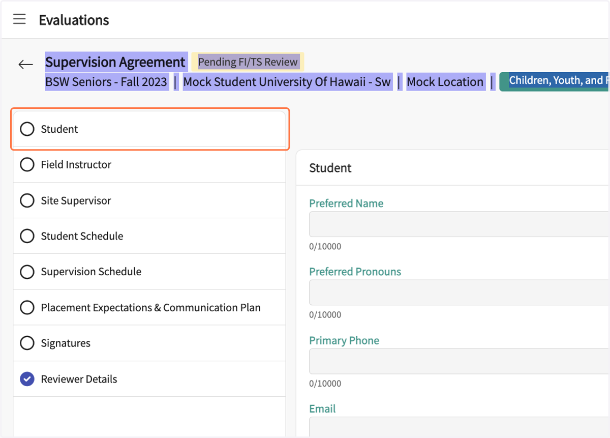 Review the form. You may jump to form sections via the menu on the left.